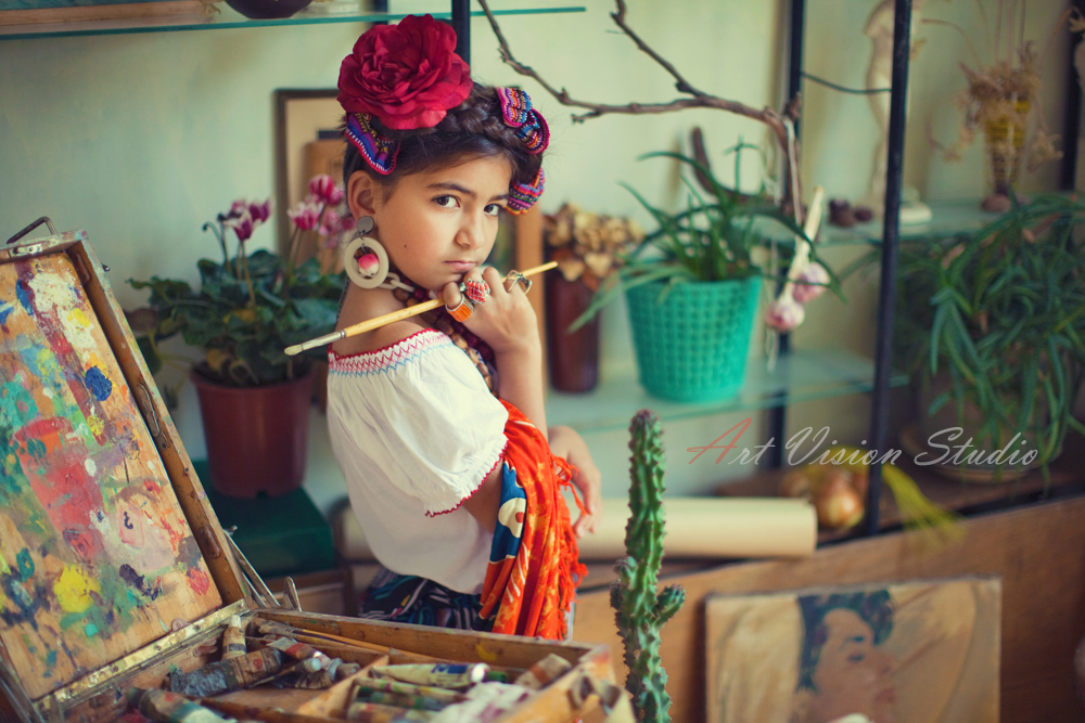 Frida Kahlo inspiration photography session for a girl - creative kids photographer in CT